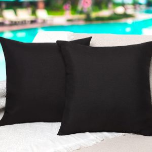 4TH Emotion Outdoor Waterproof Throw Pillow Covers Garden Cushion Case for Patio Couch Sofa Polyester Halloween Home Decoration Pack of 2, 18 X 18 Inches Black