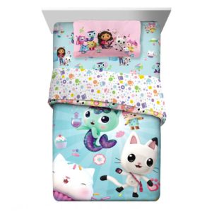 Kids TWIN Bed in a Bag, Comforter and Sheets, Blue and Pink, DreamWorks