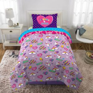 Kids TWIN Bed in a Bag, Comforter Sheet Set and Bonus Tote, Pink and Purple