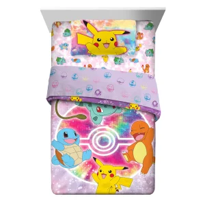 Pokemon Kids Twin Bed in a Bag, Tie-Dye, Gaming Bedding, Comforter and Sheets,