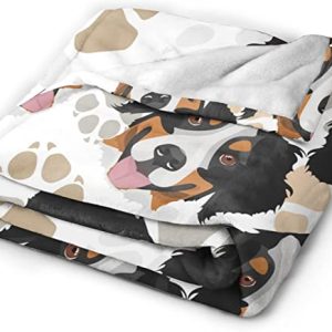 Wowhoo Bernese Mountain Dog Paws Pattern Flannel Fleece Throw Blanket Home Decorations Soft and Warm Lightweight Blankets for Bed Couch Living Room Office Sofa 80InX60In, Black