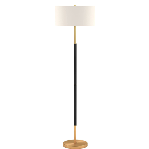 Henn&Hart 2-Light Floor Lamp with Fabric Shade in Matte Black/Brass/White, Floor Lamp for Home Office, Bedroom, Living Room