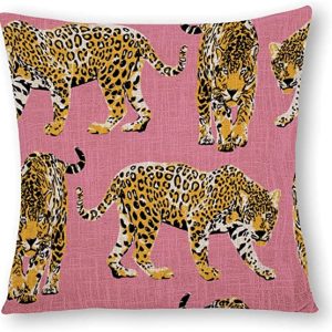 Decorative Throw Pillow Cushion Covers for Couch Pattern Different Cheetah Wild Striped Leopards Animal On Chic Animals Wildlife with Pink Textures Linen Sofa Pillows Case 18×18 Inch