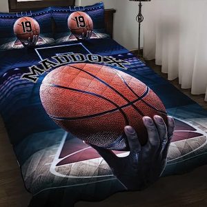 ENCYCOM Personalized Basketball Man Quilt Sets Comforter Set – Room Decor Unique for Bed Wall Hanging Picnics Camping Birthday Gifts, King/Queen/Twin/Throw
