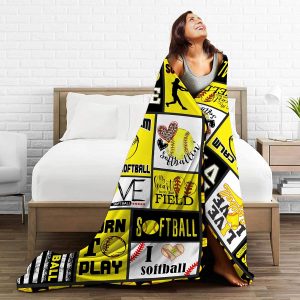 RIEDIOVS VIZIBWIS Softball Blanket 60″ x 50″-Softball Gifts for Girls Women-Sport Lover Throw Blanket for Girls Birthday