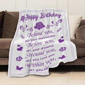 QISHFEN Birthday Gifts Blanket for Women Best Friends Blanket Unique Friendship Happy Birthday Decorations Sign Throw Blanket 50×60 inch (Purple)