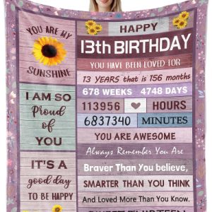 Nuritus 13th Birthday Gifts for Girls, 13 Year Old Girl Gift Ideas, 13th Birthday Decorations for Girls, Gifts for 13 Year Old Girl, Best 13 Year Old Girl Birthday Gifts Blanket 50″x60″