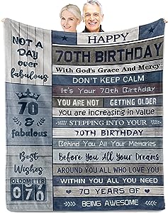 Nuritus 70th Birthday Gifts for Women Men, Best Gifts for 70 Year Old Woman, 70th Birthday Decorations for Women, 1953 Happy 70 Year Old Birthday Gifts for Men Blanket 50″x60″
