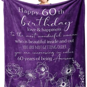 Xutapy 60th Birthday Gifts for Women Blanket 60”x50”, Best Gifts for 60 Year Old Women, Happy 1963 60th Birthday Gifts for Her/Wife/Mom/Grandma/Friends, Turning 60 Birthday Gift Throw Blanket