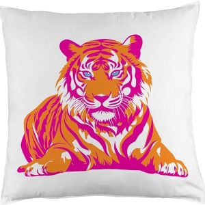 Strong Blue Pink and Orange Tiger Throw Pillow Cover, Pillowcases Tigers Folk, Wild Animals – Home Decoration, Sofa, Bed, Living Room, Bedroom, Car – (Pink and Orange Tiger FBI)