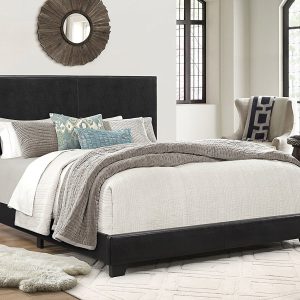 Queen Size Bed Frame Platform With Headboard Erin Black Faux leather Upholstered