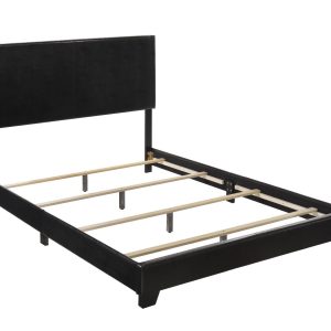 Queen Size Bed Frame Platform With Headboard Erin Black Faux leather Upholstered