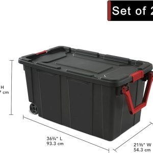 Storage Bins 40 Gallon Heavy-Duty Plastic Storage Bins, 2 Pack Container Totes with Durable Lid and Secure Latching Buckles, Stackable, Tough Storage Containers for Garage and Metal Rack Organizing