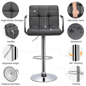 Bar Stools Adjustable Counter Stool Bar Chairs Swivel Barstool Set of 2 Black