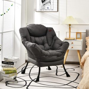 Costway Single Sofa Chair Modern Polyester Fabric Lazy Chair w/Side Pocket Grey