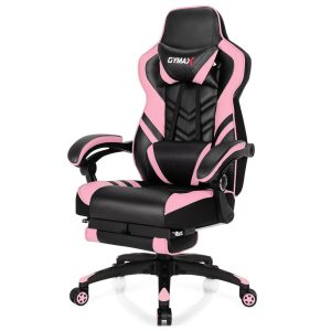 Gymax Office Computer Desk Chair Gaming Chair Adjustable Swivel w/Footrest Pink