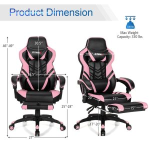 Gymax Office Computer Desk Chair Gaming Chair Adjustable Swivel w/Footrest Pink