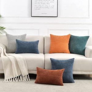 Fancy Homi 2 Packs Boho Decorative Throw Pillow Covers 18×18 Inch for Couch Bed Sofa, Farmhouse Fall Home Décor, Soft Cross Corduroy Patchwork Textured Terracotta Accent Cushion Case 45x45cm