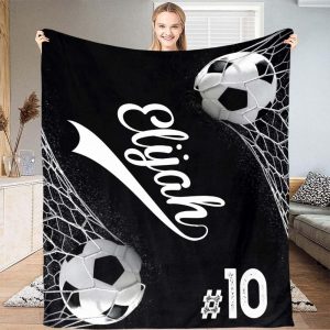 Black Goal Soccer Blanket and Throw for Boys Girls, Soft Warm Soccer Blankets and Throws for Kids, Sports Fleece Flannel Blanket for Couch Bed Living Room Decor 50×40 Inch